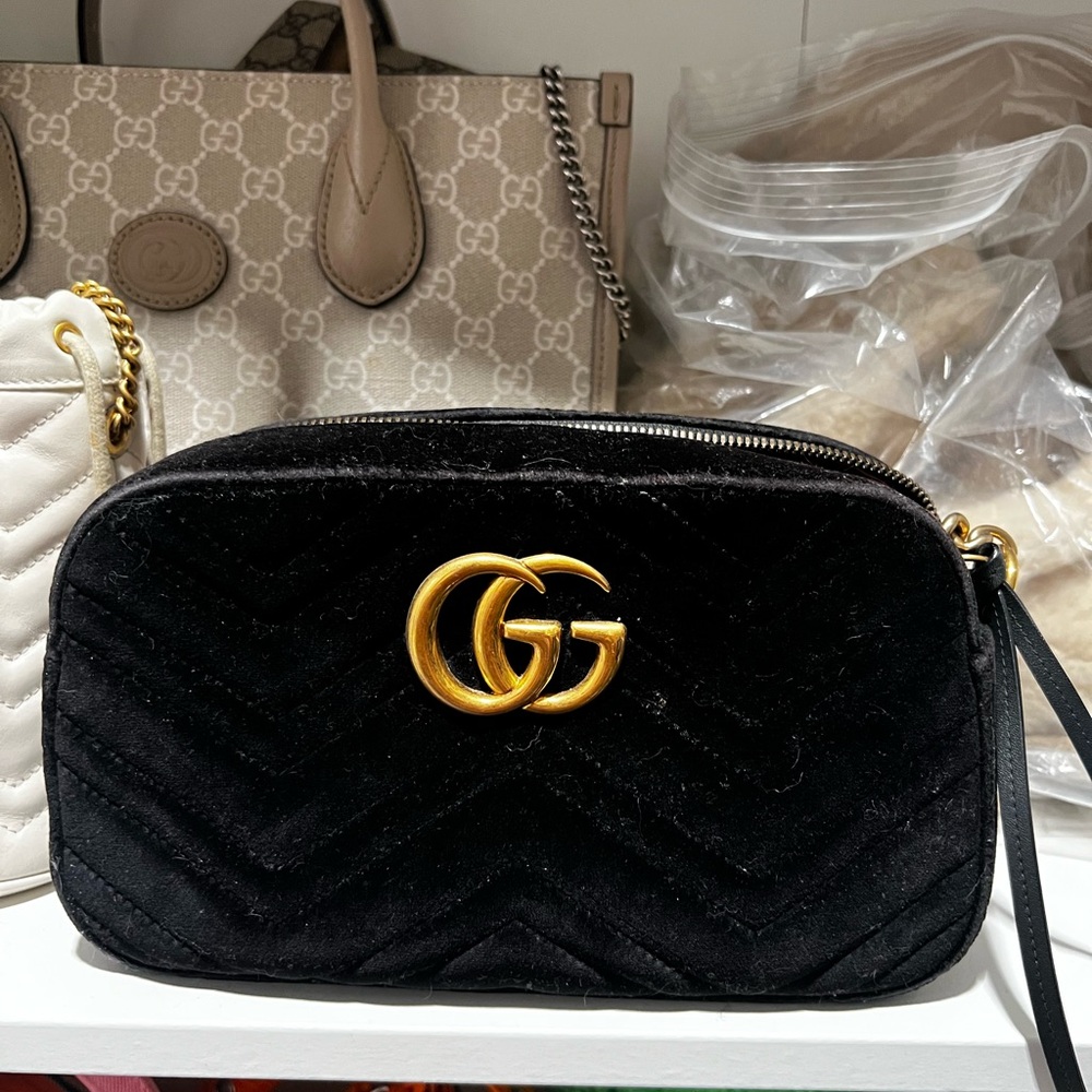 Gucci Black and Gold Crossbody Bag with Chevron Pattern